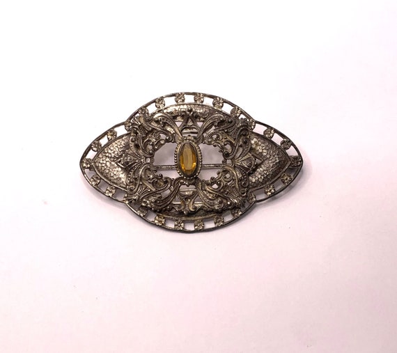 Vintage art nouveau Victorian silver tone metal h… - image 1