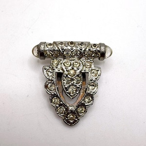 Vintage antique Art Deco silver tone rhinestone dress clip