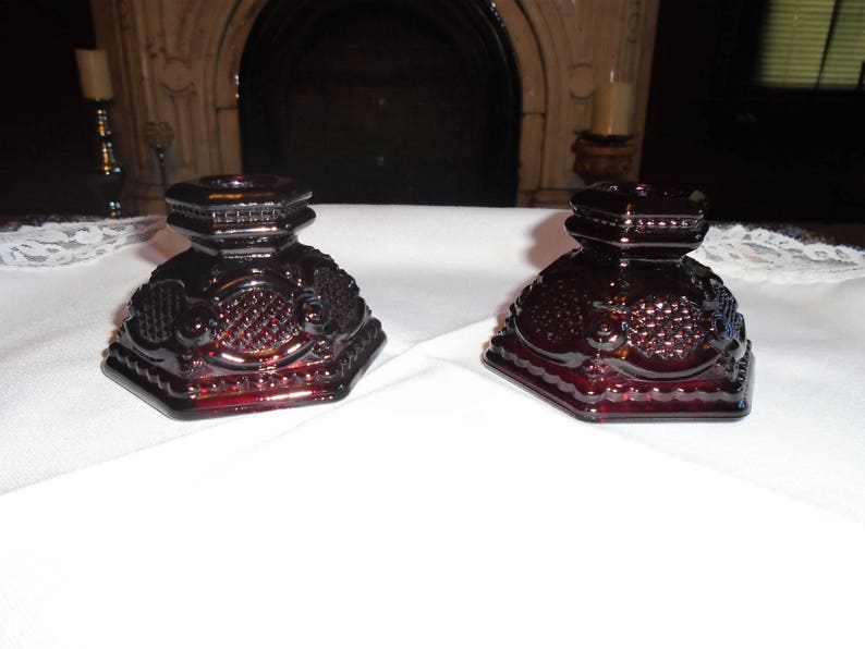 Pair Red Avon Glass taper or votive candle holders Cape Cod Etsy