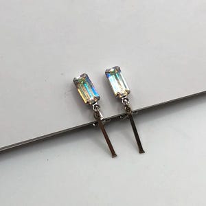 Vintage Lewis Segal California clip on earrings ab baguette and silver drop bar