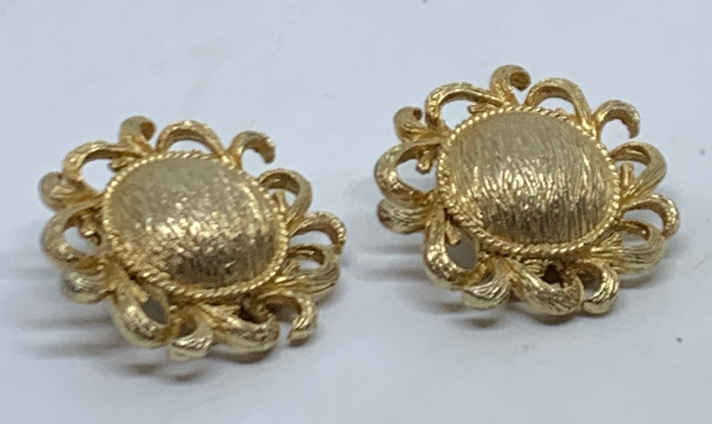 Vintage Coro Clip on Earrings Gold Tone Round Dome Scroll Etsy