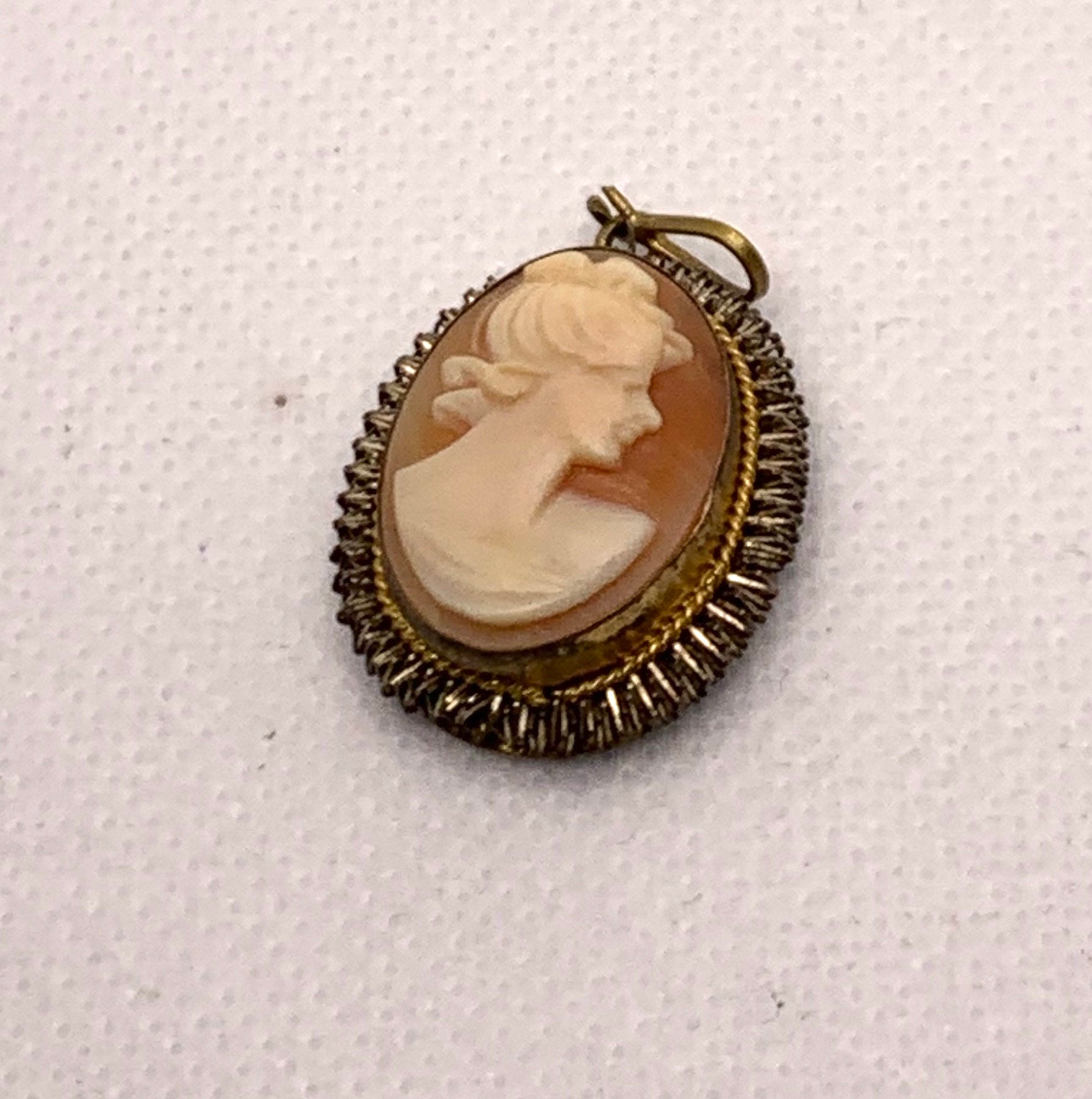 Vintage Oval Gold Tone Carved Cameo Pendant With Beaded Border | Etsy