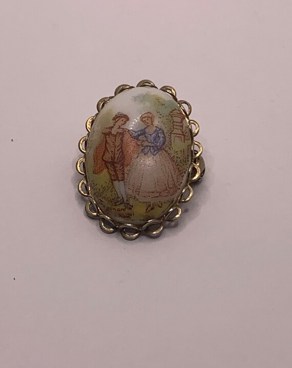 Vintage Romantic scene ceramic porcelain small br… - image 9