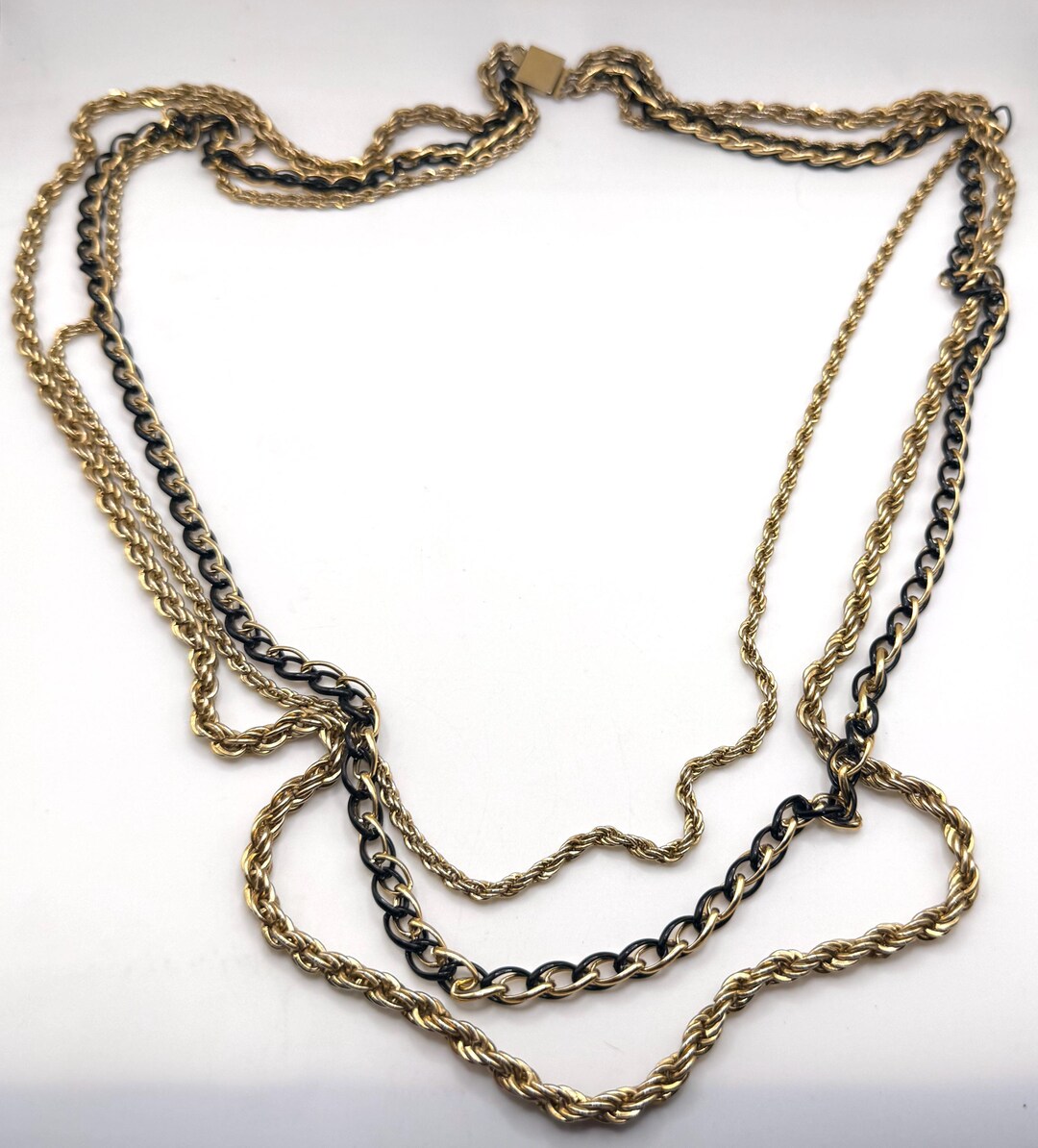 Vintage Layered 3 Chain Gold Tone and Black Chain Necklace - Etsy