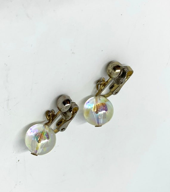 Vintage iridescent crystal ball bead dangle clip … - image 4