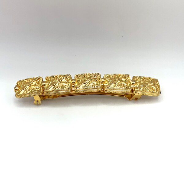 Vintage gold tone ornate hair barrette clip accessory