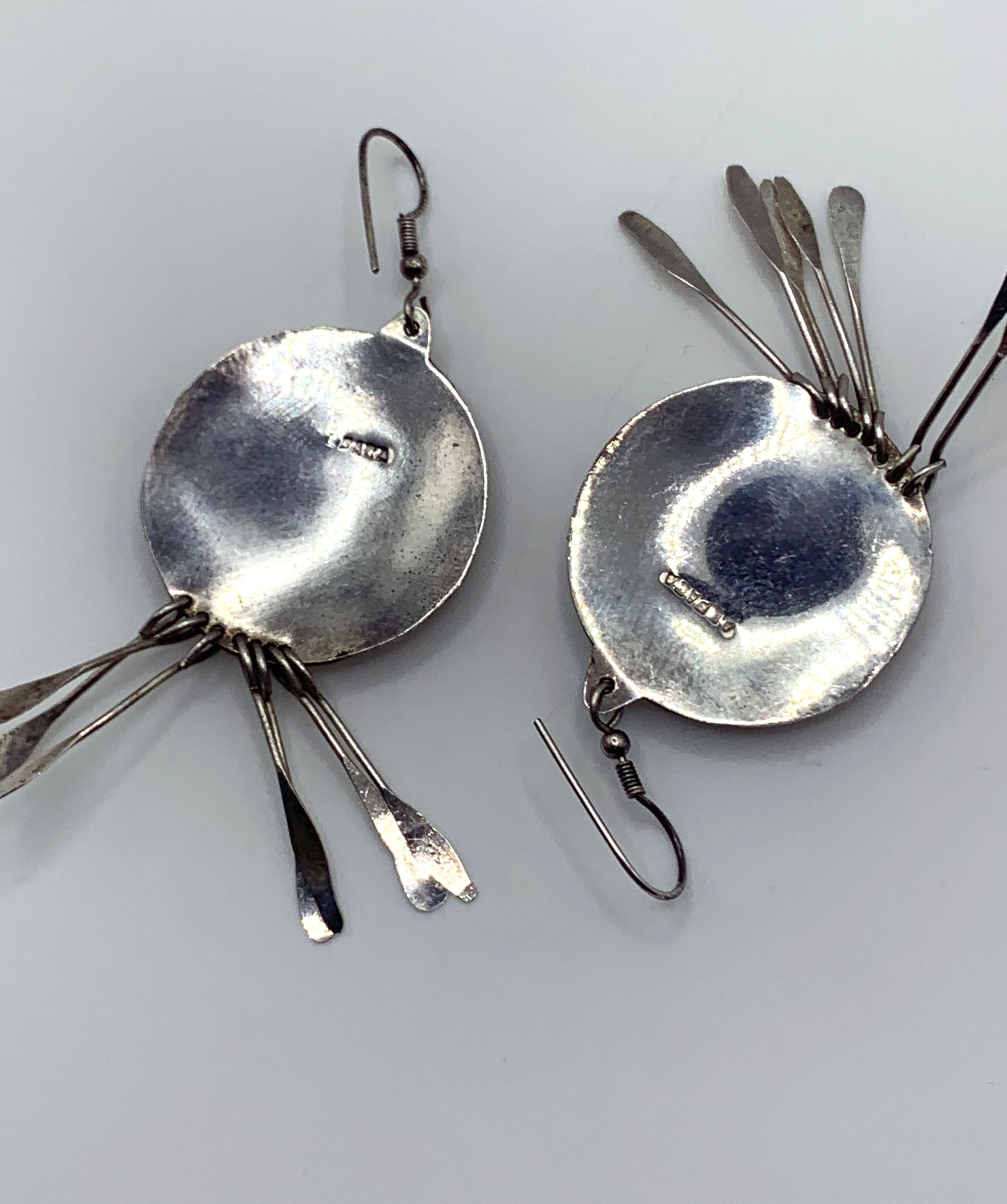 Boucles D'oreilles Vintage Années 1970 - Alpaca Argenté Mexicain Et Nacre Véritable, Vieux Stock Neuf Parfait