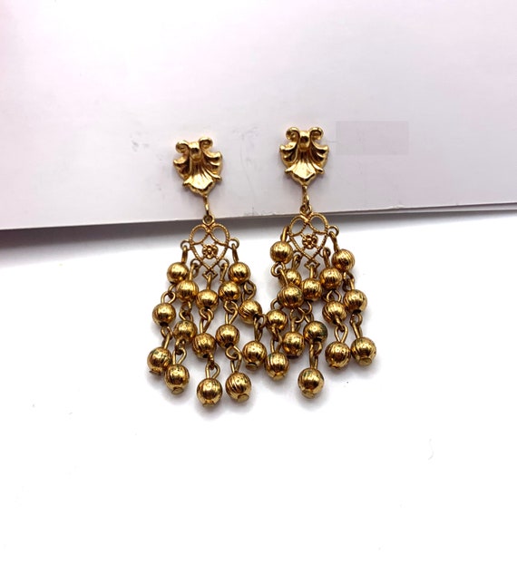 Vintage Gold tone screw back dangle ball heart fil