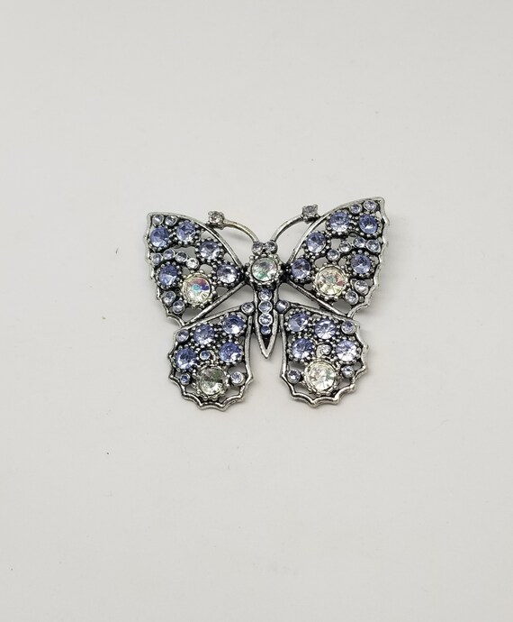 Vintage Silver tone blue rhinestone and clear ab … - image 3