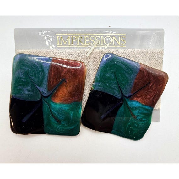 Vintage extra large statement wavy square enamel … - image 8