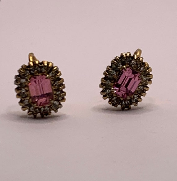 Vintage Vargas Pink and clear rhinestone stud scr… - image 9