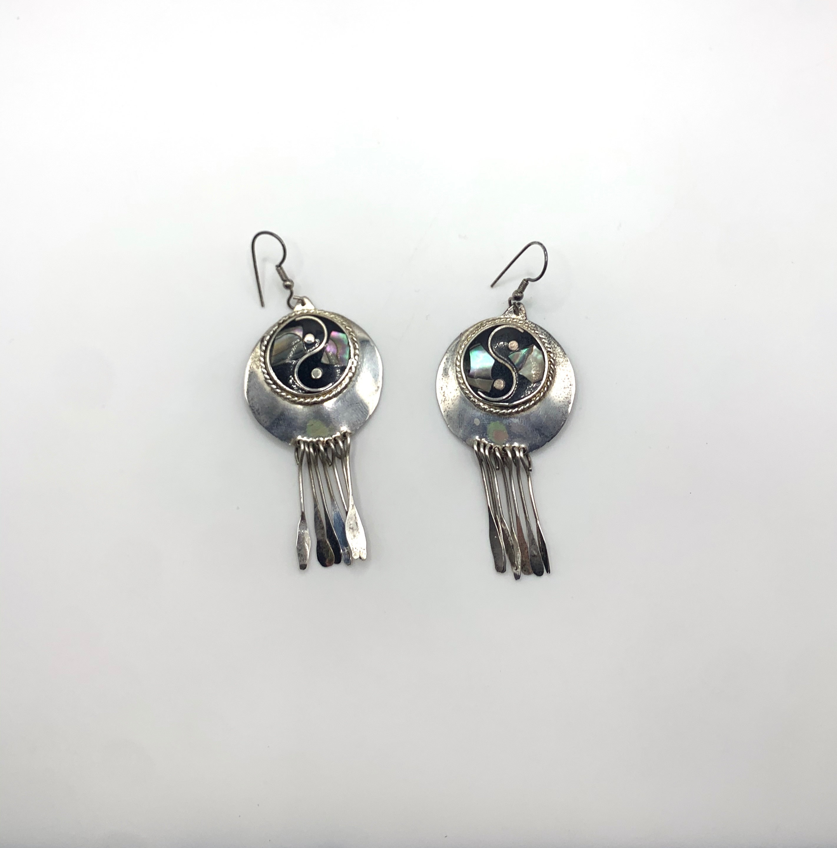 Boucles D’oreilles Pendantes Vintage 1970 – Alpaga Et Nacre (véritable Abalone), Vieux Stock