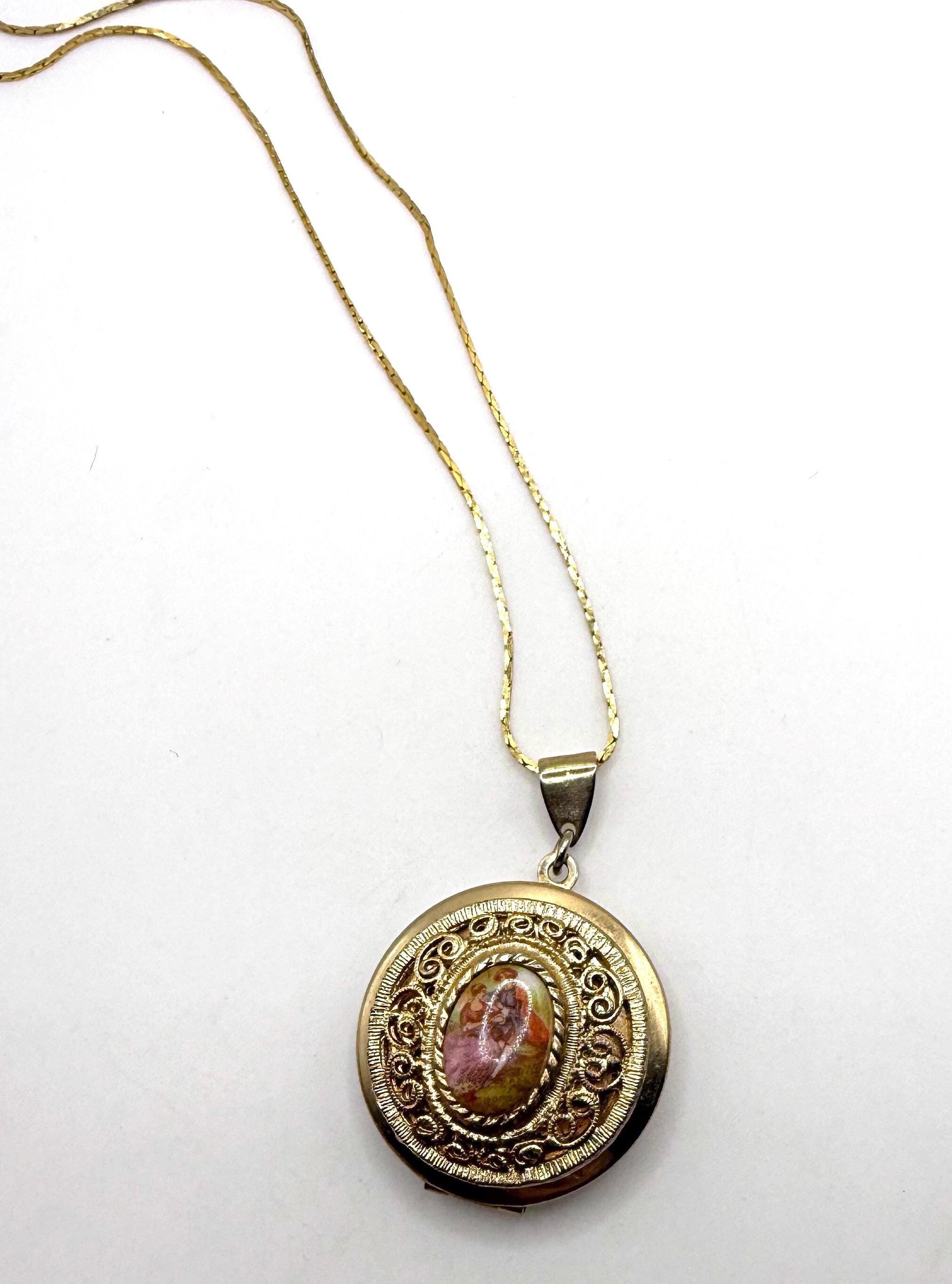 Vintage Ceramic Romantic Couple Round Locket Pendant Necklace - Etsy