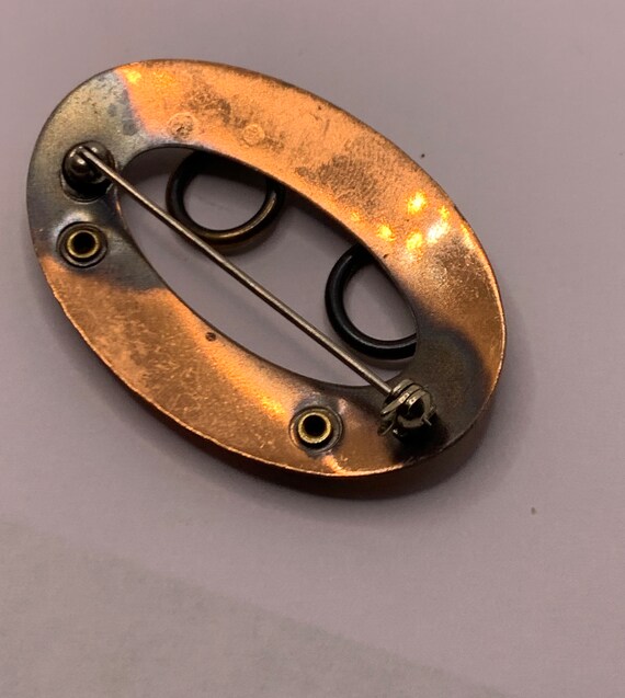 Vintage copper and brass modernist abstract oval … - image 10