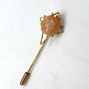 Vintage small short  carved cameo stick pin Art Deco style