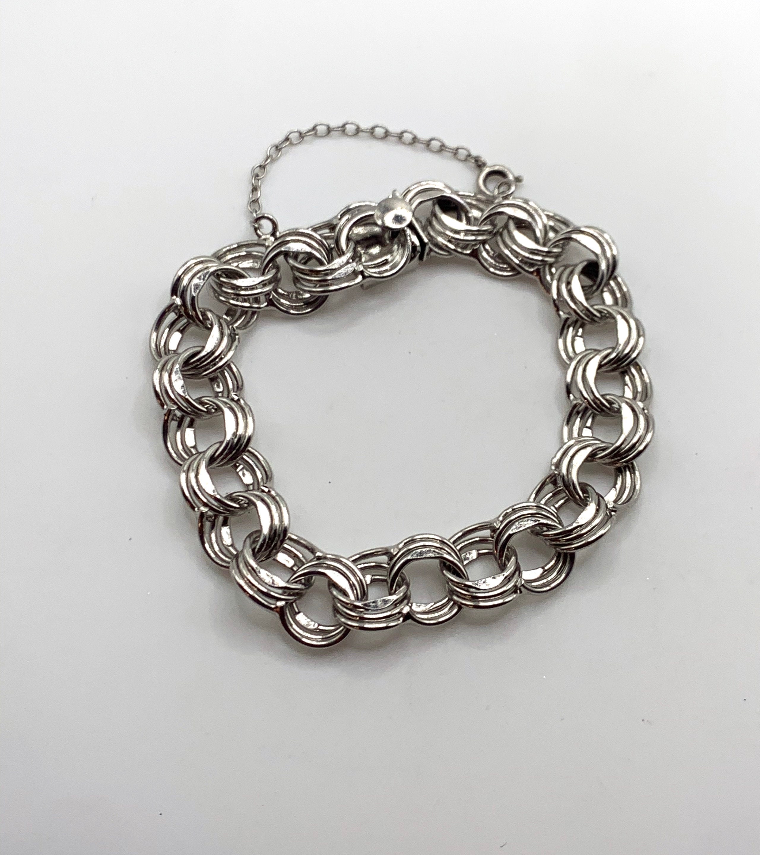 Vintage 925 Sterling Silver Triple Link Tc Charm Bracelet - Etsy