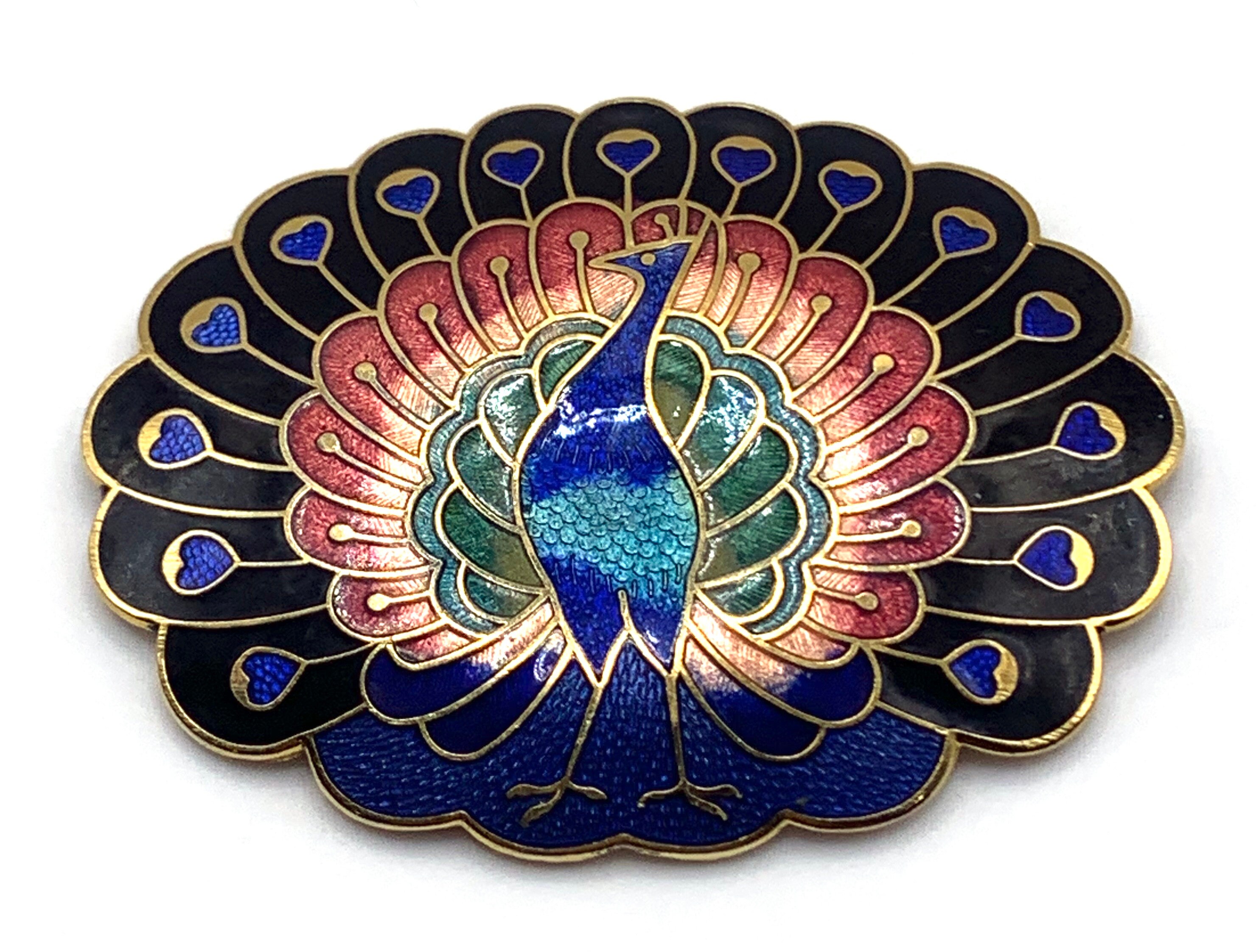Vintage Cloisonne Enamel Peacock Belt Buckle - Etsy display picture 1