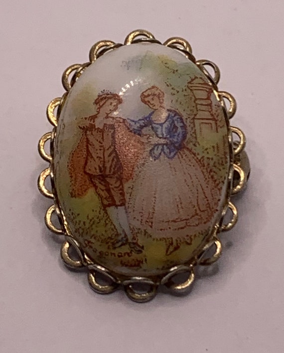 Vintage Romantic scene ceramic porcelain small br… - image 2