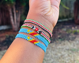 Handmade Kenya Flag- DR Congo Slim Beaded Bangle - Unisex Bracelet-Jamaica Flag-Africa flags-Pan-African flags