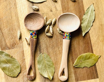 Africa Handmade TWO SET of Spice Spoon/Olive Wood  Spoon/Salt Spoon/Soup Serving Spoon /Wood Measuring Spoon/Coffee Scoop/House Gift Ideas.