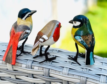 Handmade SET OF 3 Carving Bird/ Wooden Hand Painted Birds