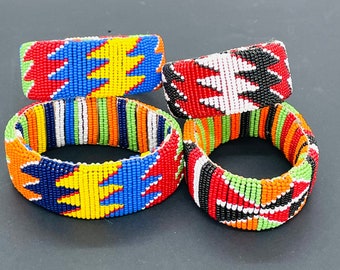 Handmade Kenya Masai  Bangle/Beaded Bracelet/ Unisex Beads Bangle/Boho Bracelets/Tribal Maasai Bangle/Women Masai Jewelry/Authentic Bangle.