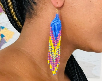 Boucles d'oreilles en perles d'Afrique/ Boucles d'oreilles en perles Boho/ Boucles d'oreilles pendantes/Boucles d'oreilles Masai faites à la main/Boucles d'oreilles à franges/Boucles d'oreilles pendantes perlées