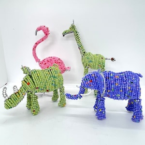Africa Beaded Wire Animal Sculpture, Handmade Safari Decor