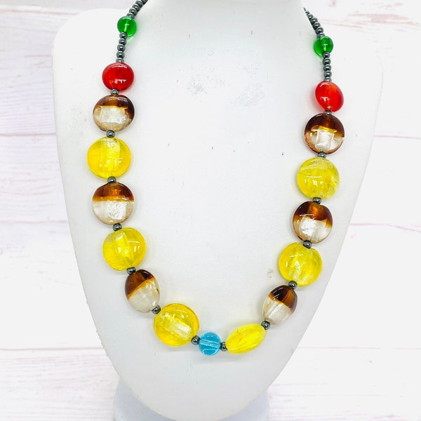 Ceramic Beads Necklace/Yellow Ceramic Necklace/Beaded Necklace UK/Handmade Ceramic Bead Necklace/Christmas Gift For Women