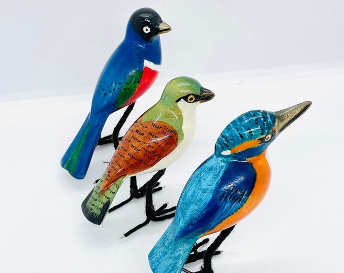 Handmade Painted Carving Bird/ 3 SET OF Carving Birds/Handmade Wooden Birds/Birds Ornaments/Bird Lovers/Farm House Gift Ideas/