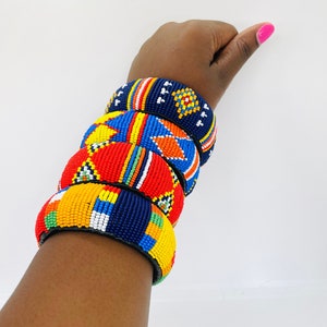 Beaded Masai  Bangle/Handmade Maasai Bracelet/ Unisex Beads Bangle/Boho Bracelets/Tribal Maasai Bangle/Women Masai Jewelry/Leather Bangle.