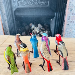 Handmade Wooden painted  Wood  Bird Ornaments /Carving Birds/Painted wooden Birds/Bird lover/Wooden Bird Sculpture/Sculpture& Figurines
