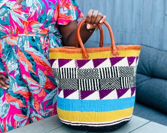 Handmade Kiondo Tote Bag: African Sisal Woven Beach Bag