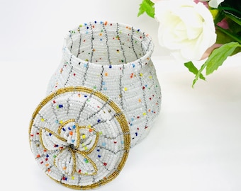 Masai Beaded Jewelry Box: African Storage Organizer, Handmade in Kenya.