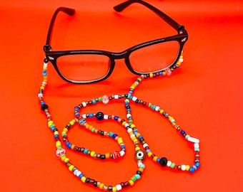 Handmade Beaded Eyeglass Chain: Colorful African Glasses Holder Strap-Spectacle Chain-Colourful Seed Beads Glasses Lanyard-Eyewear Retainer