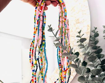 African Glass Seed Bead Waist Chain: Handmade Body Jewelry.