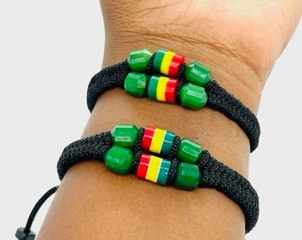 TWO Set Of Rasta Reggae Bracelets/Adjustable Jamaica Bracelets/Rasta Beads Bracelets/Africa Rasta Bangle/Beaeded Bracelets/Rasta Colours