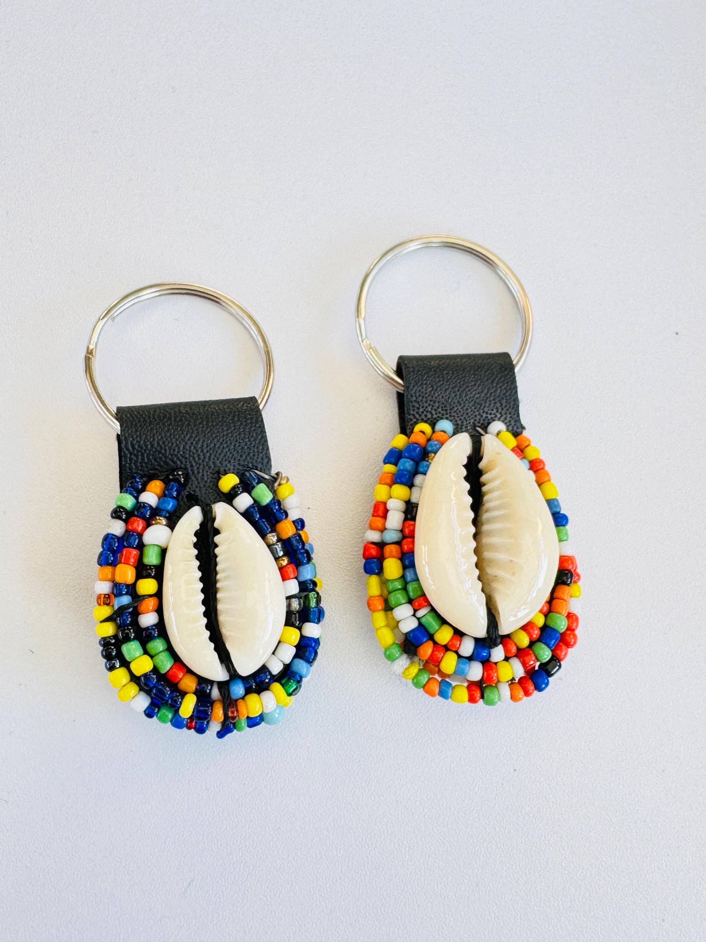 Handmade Maasai Beaded Shell Keychain Set: African Keyring Pair - Etsy