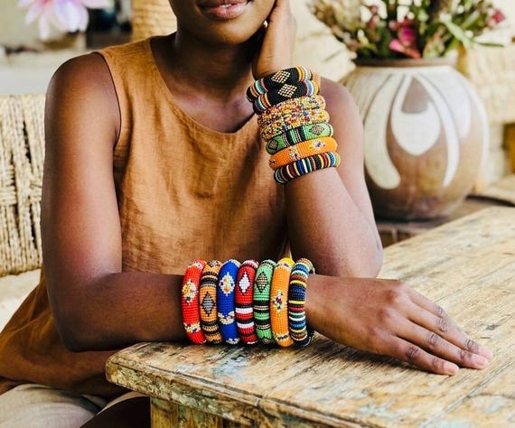 Maasai Beaded Bangle Bracelets – Handmade Leather & Seed Bead
