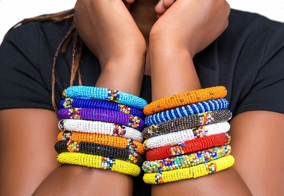 Masai Beaded Bangle Set: African Tribal Bracelet, Handmade  display picture 1