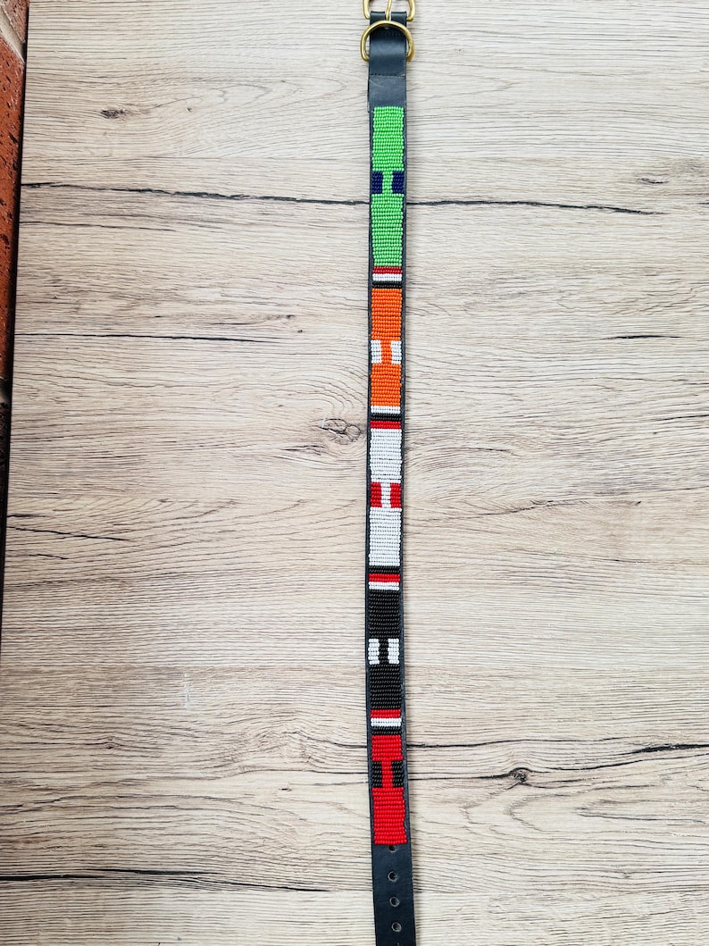 Handmade Masai Beaded Leather Dog Collar: Colorful African Pet Gift. 21-23.6 inches