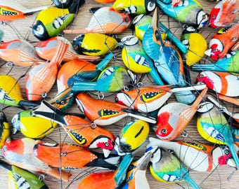 Handmade Wood Hanging Carving Painted Bird Ornaments/ Single String  Bird/Hanging Bird /Carved Bird/ Bird Gift Ideas/Home decor/Bird Watcher