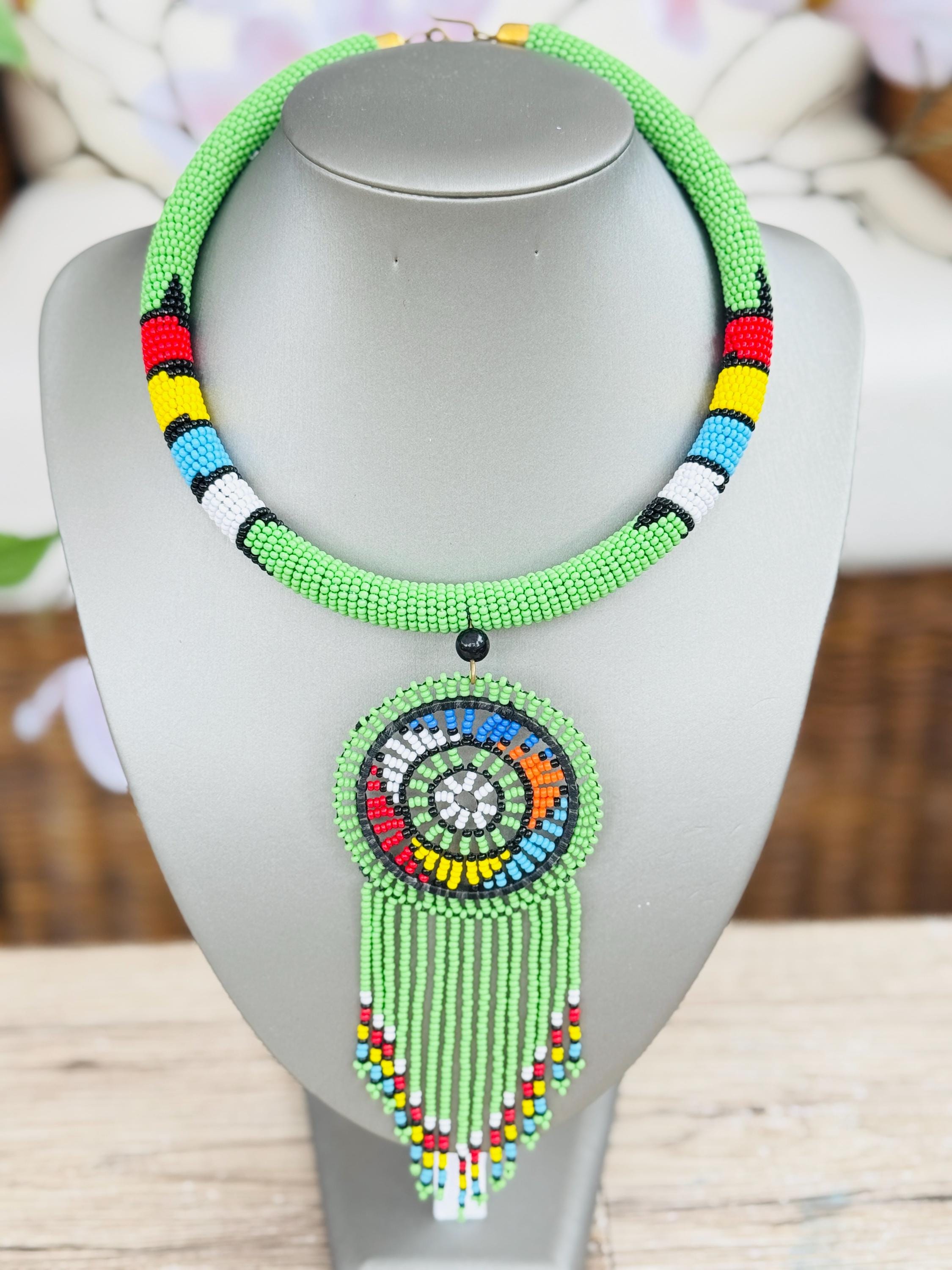 Africa Beaded Statement Necklace for Women, Maasai Pendant Collar