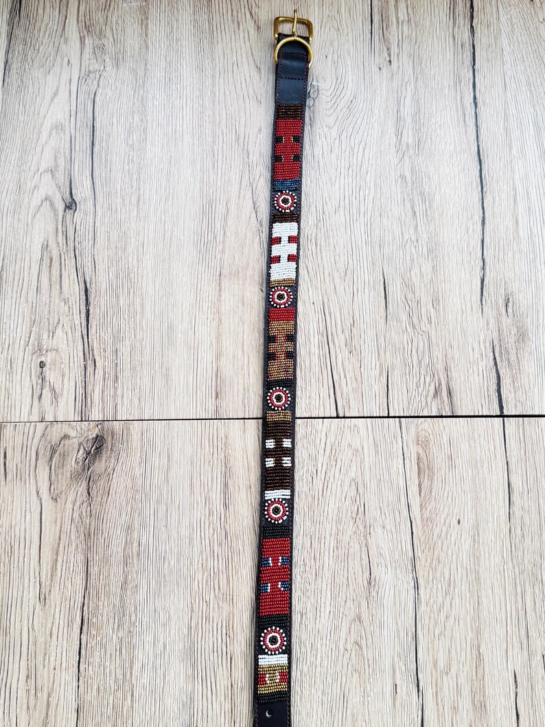 Handmade Masai Beaded Leather Dog Collar: Colorful African Pet Gift. 23-28 inches