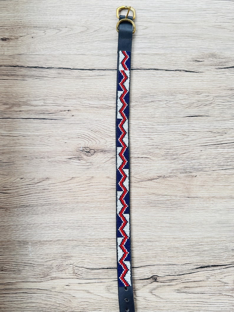 Handmade Masai Beaded Leather Dog Collar: Colorful African Pet Gift. 19-22 inches