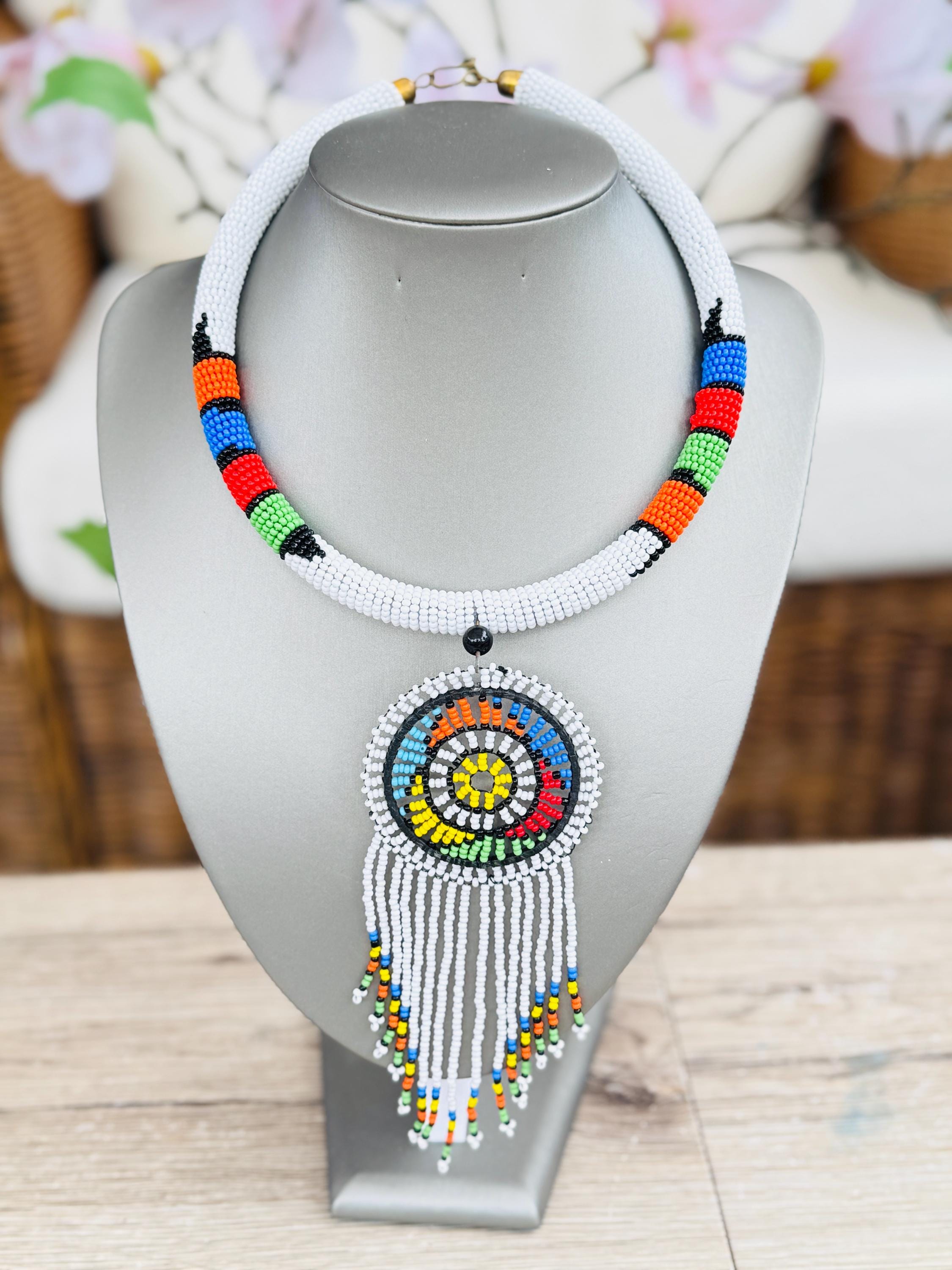 Africa Beaded Statement Necklace for Women, Maasai Pendant Collar