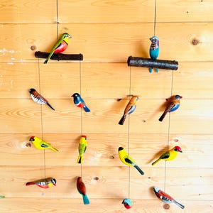 Carving Bird/ Wood Birds/ Painted Hanging Set of 7 Carving Birds/Hand Carved Bird/Bird Lovers Gift/Home Decor