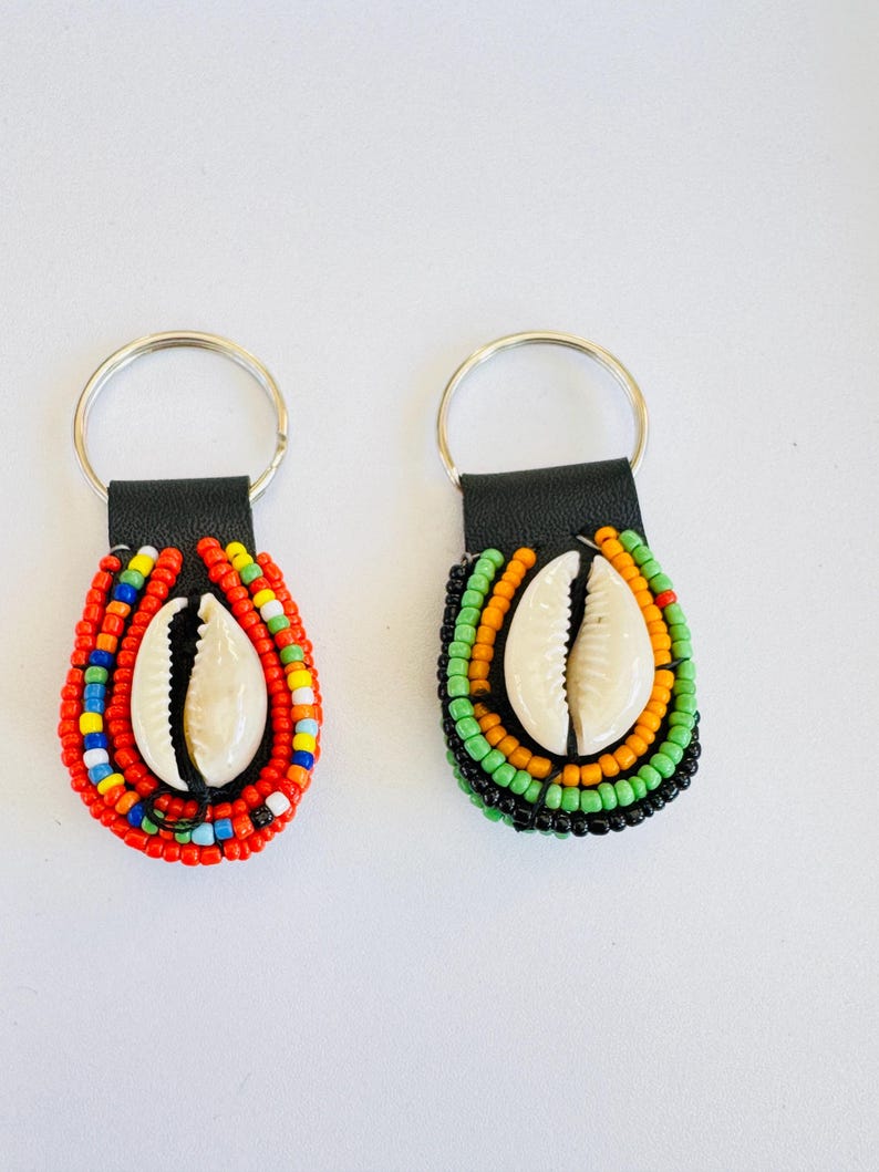 Handmade Maasai Beaded Shell Keychain Set: African Keyring Pair - Etsy