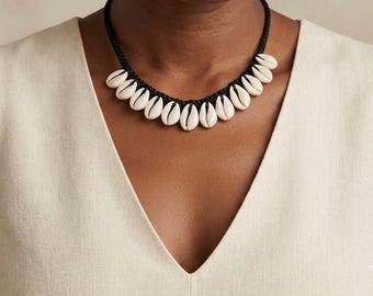 Handmade Braided Cowrie Shell Choker: Beach Seashell Necklace