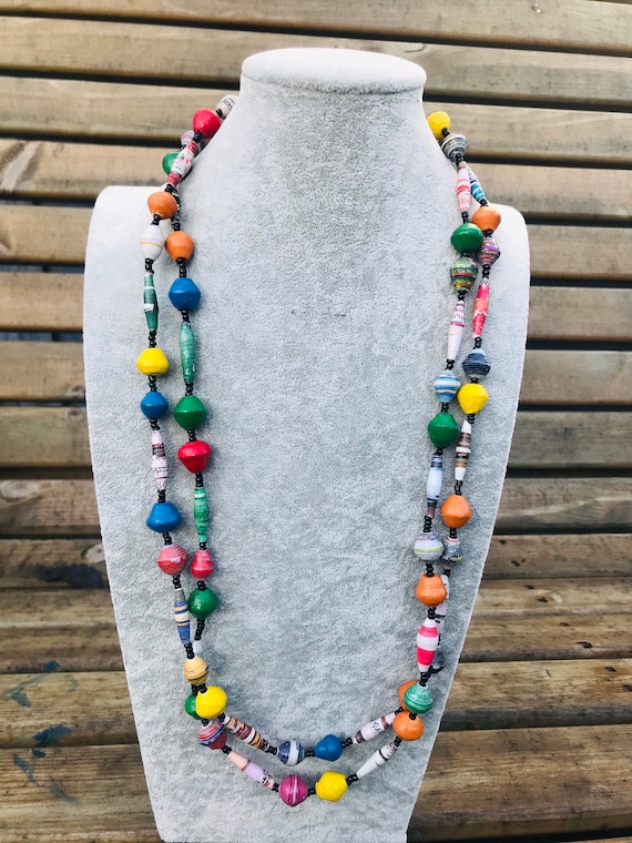 Statement Piece Necklace Recycled Paper /& Maasai Beads Eco Kenyan Jewellery